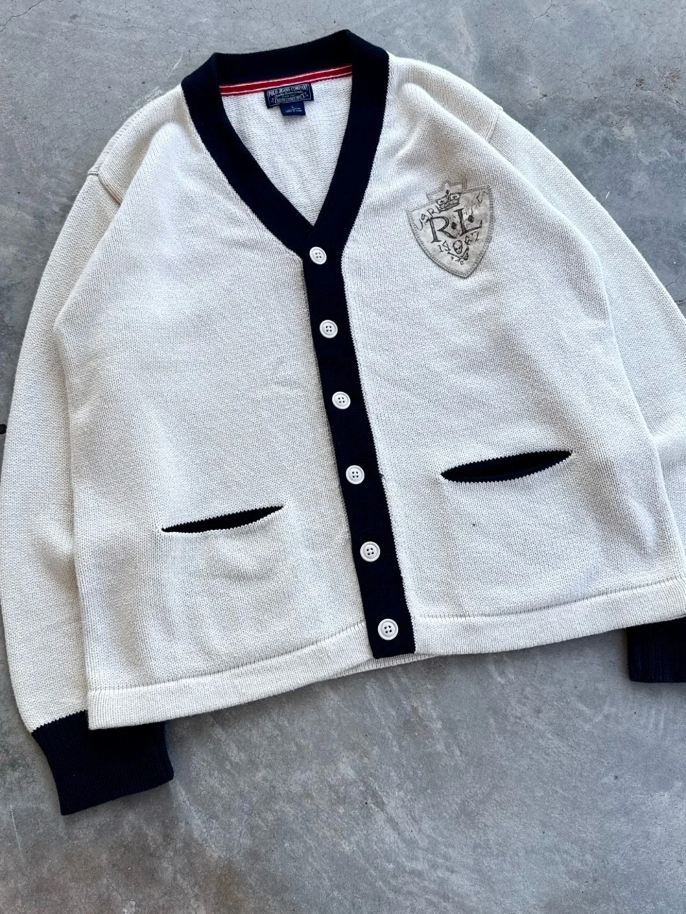 Polo Ralph Lauren Rugby Patch Cardigan Striped Knitted Sweater 2000s